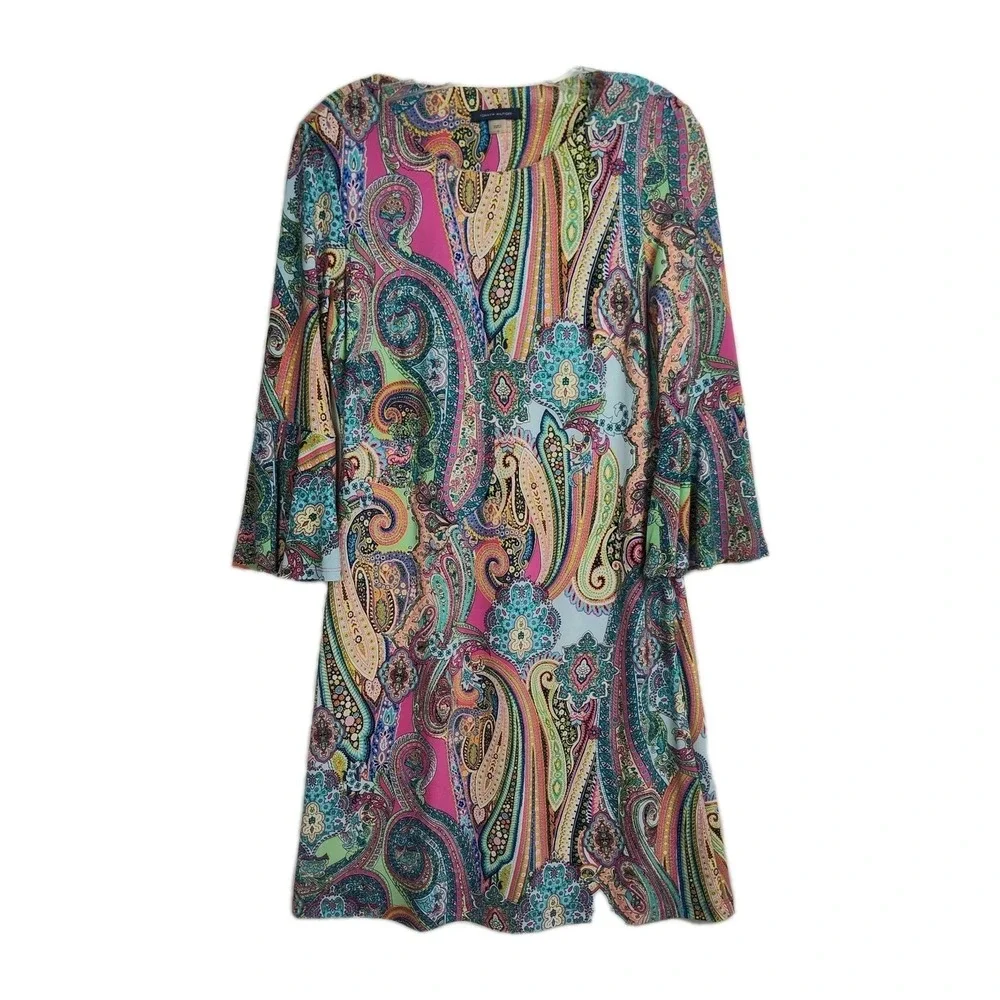 Tommy Hilfiger Knee-Length Dress‎ Women's 6 Colorful Paisley 3/4 Sleeves